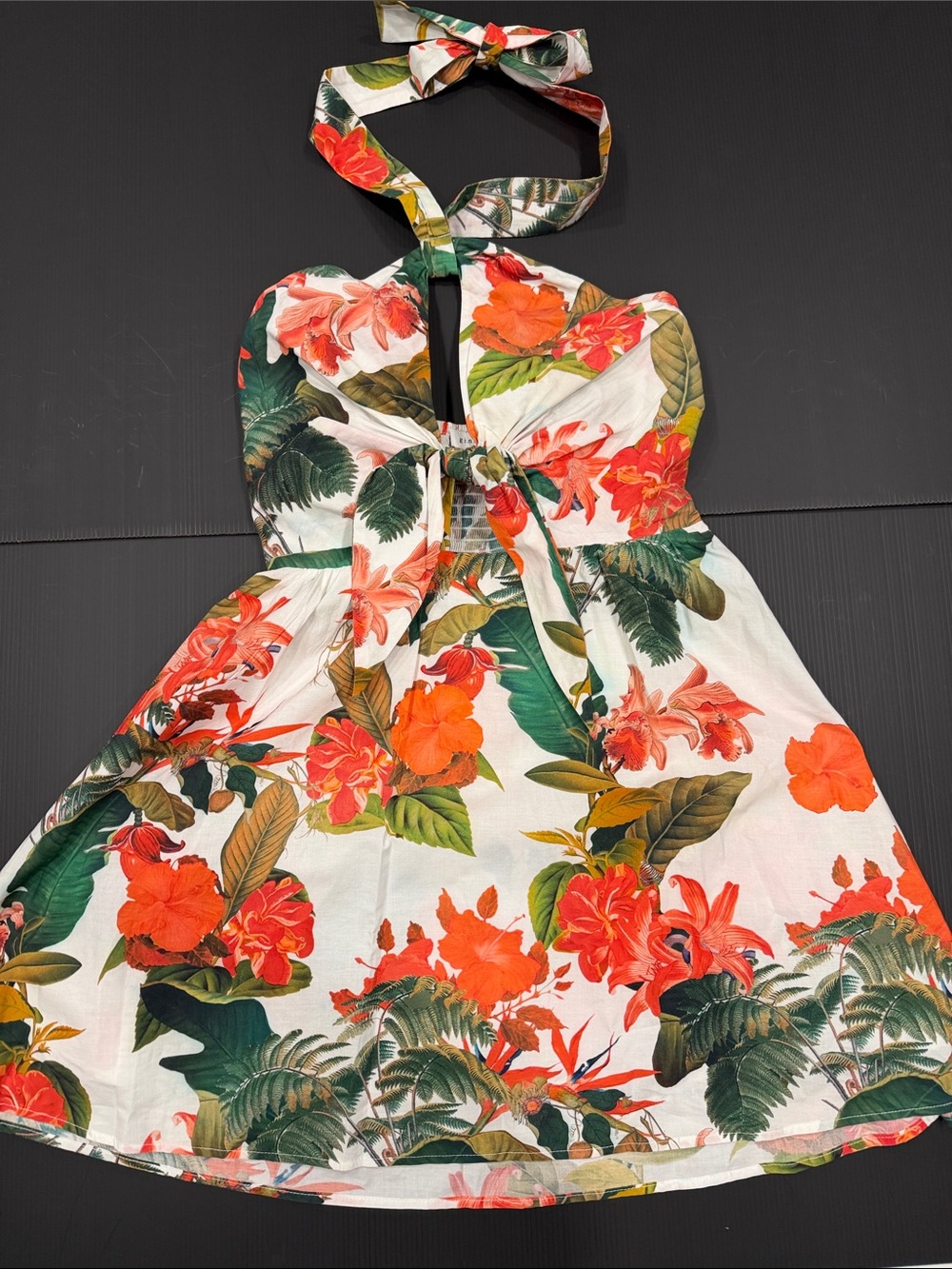 Gianni Bini White Halter Floral Dress with Orange & Green